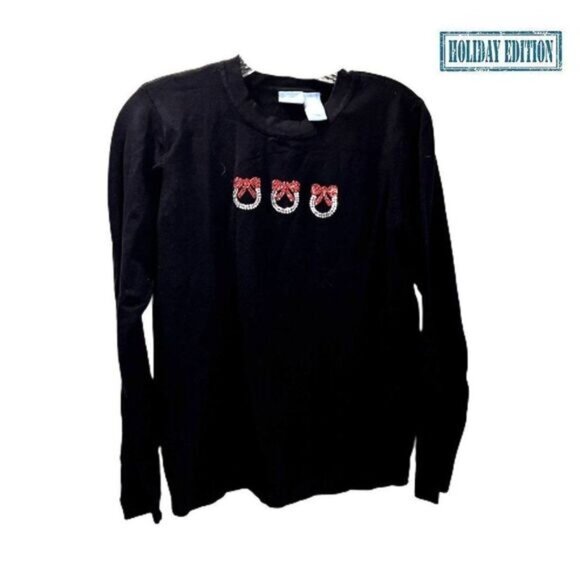 Holiday Edition Women's‎ Casual Long Sleeve Sweatshirt Studded Pullover Top - Picture 1 of 6